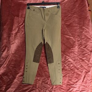 Ralph Lauren Olive Riding Pants with Leather Accents
